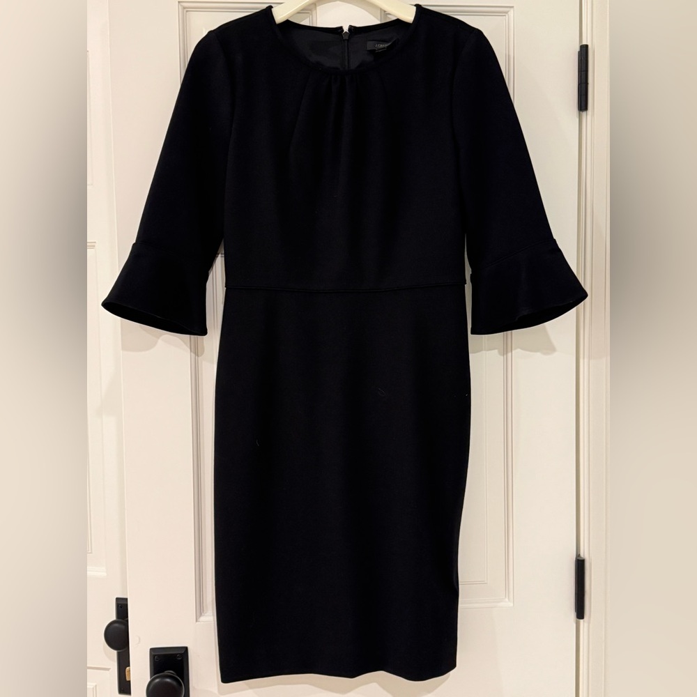 Black J Crew dress with flared sleeves